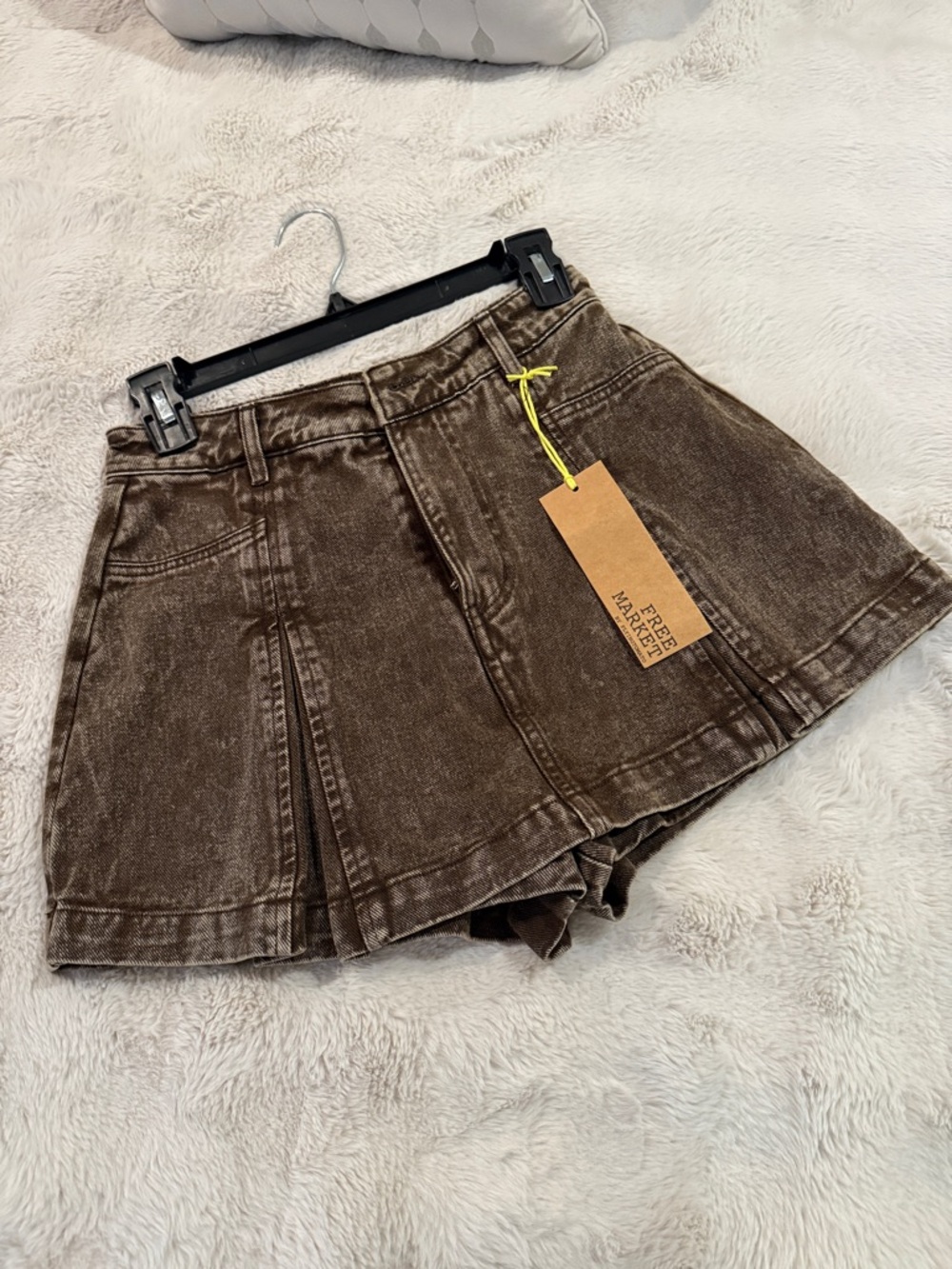 Free People Brown Washed Denim Pleated Skort